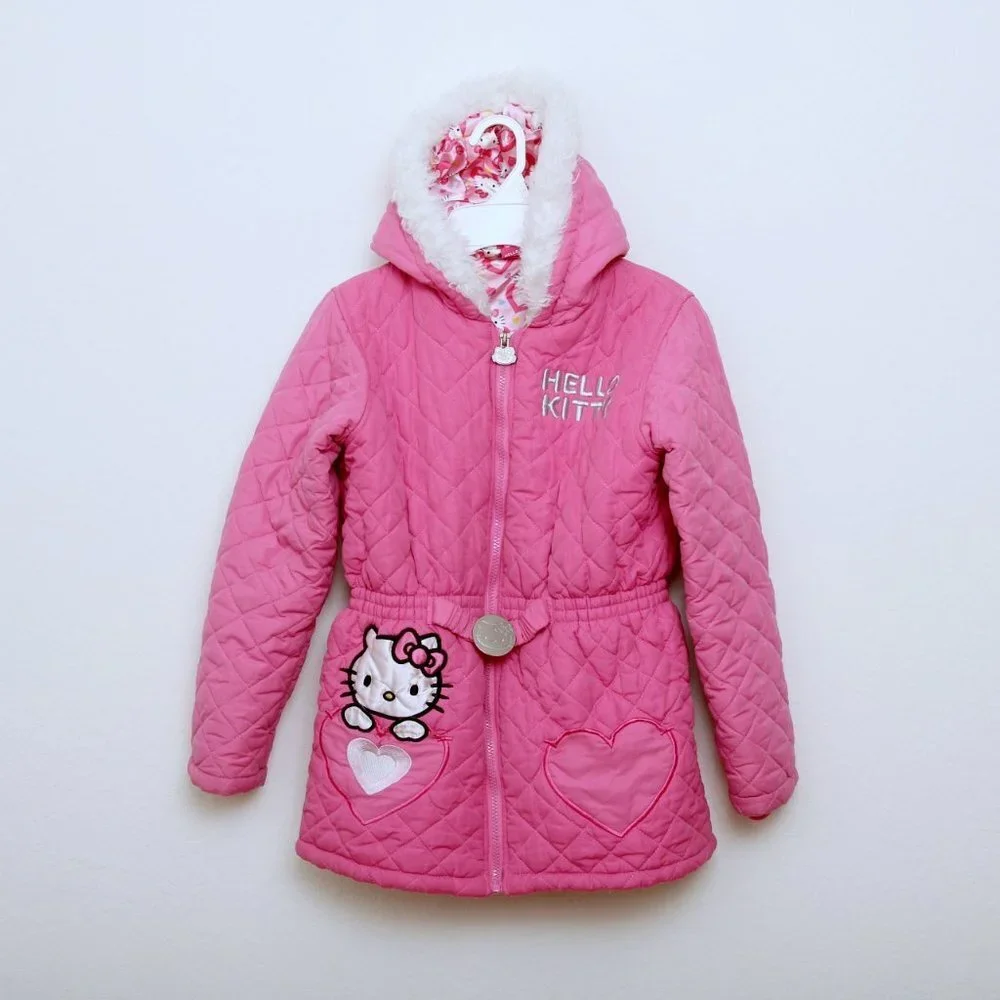 Hello Kitty by Sanrio Girls Quilted Fur Hooded Jacket‎